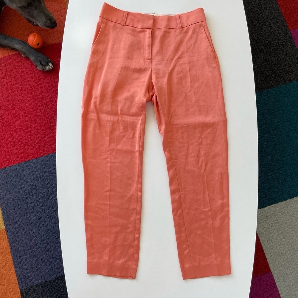 Sezane Cropped Trousers Women's 40 Persimmon Tailored Linen Blend Summer Chic